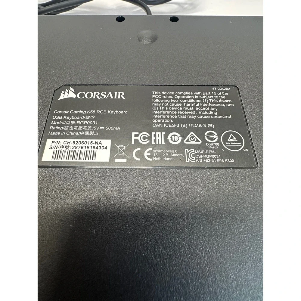 Corsair K55 RGB Gaming Keyboard Full Size Black Programmable Macro Keys-READ